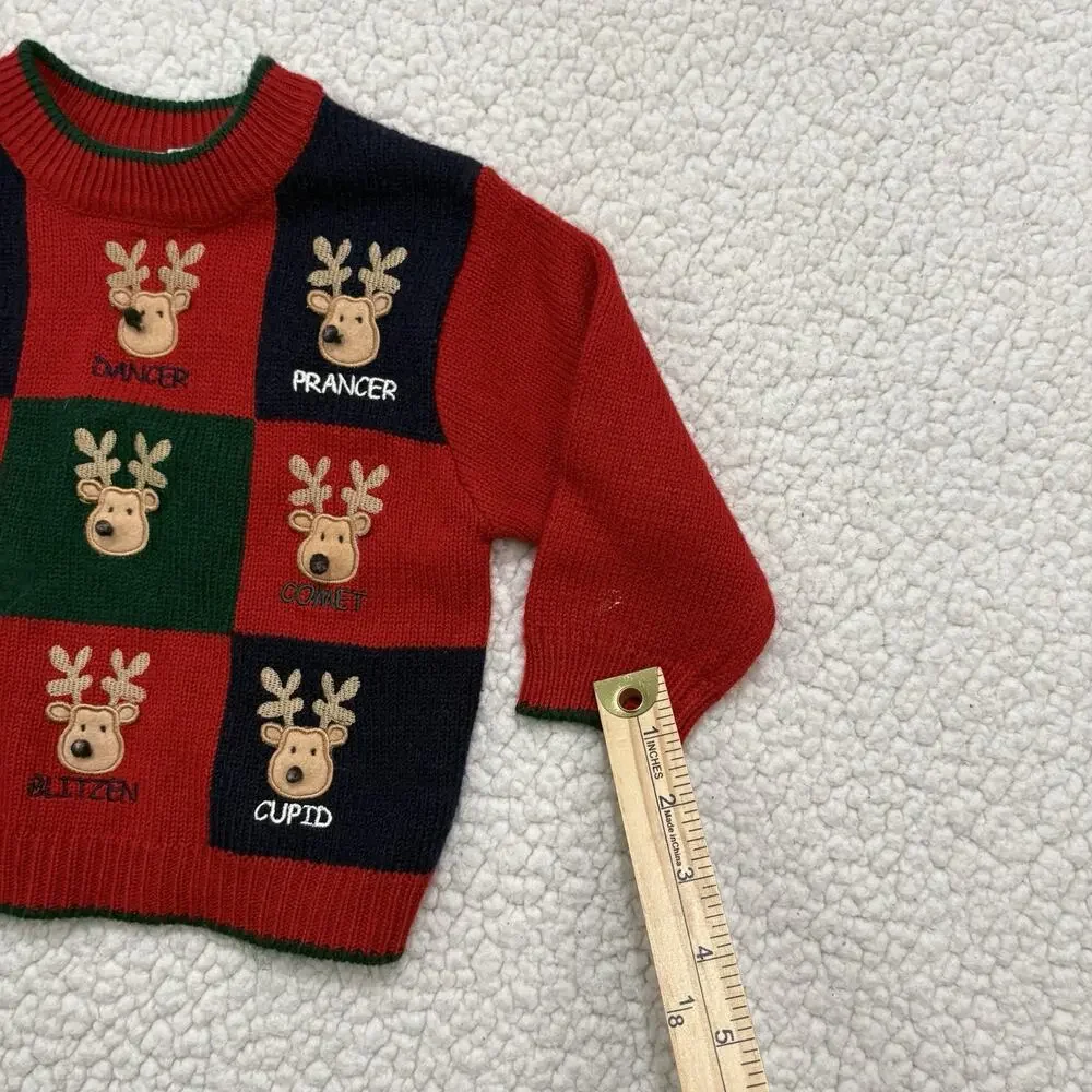 B.T. Kids Christmas Sweater Santa's Reindeer Vintage Y2K 12 Months‎ 3D Knit